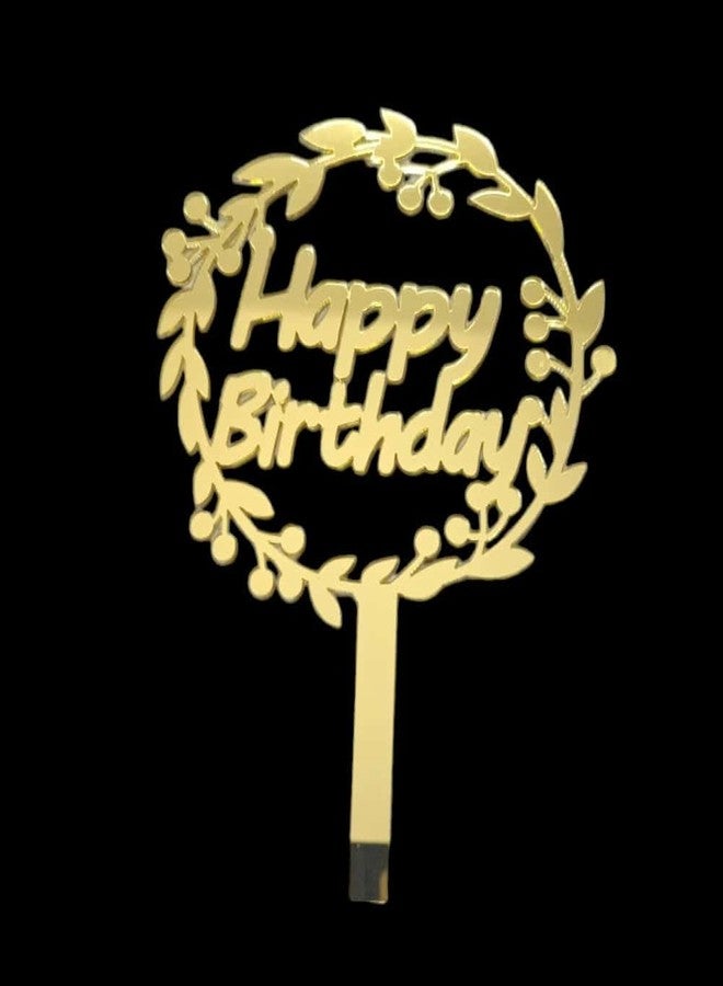 LUDALY Round Golden Acrylic Happy Birthday Cake Topper - Image 1